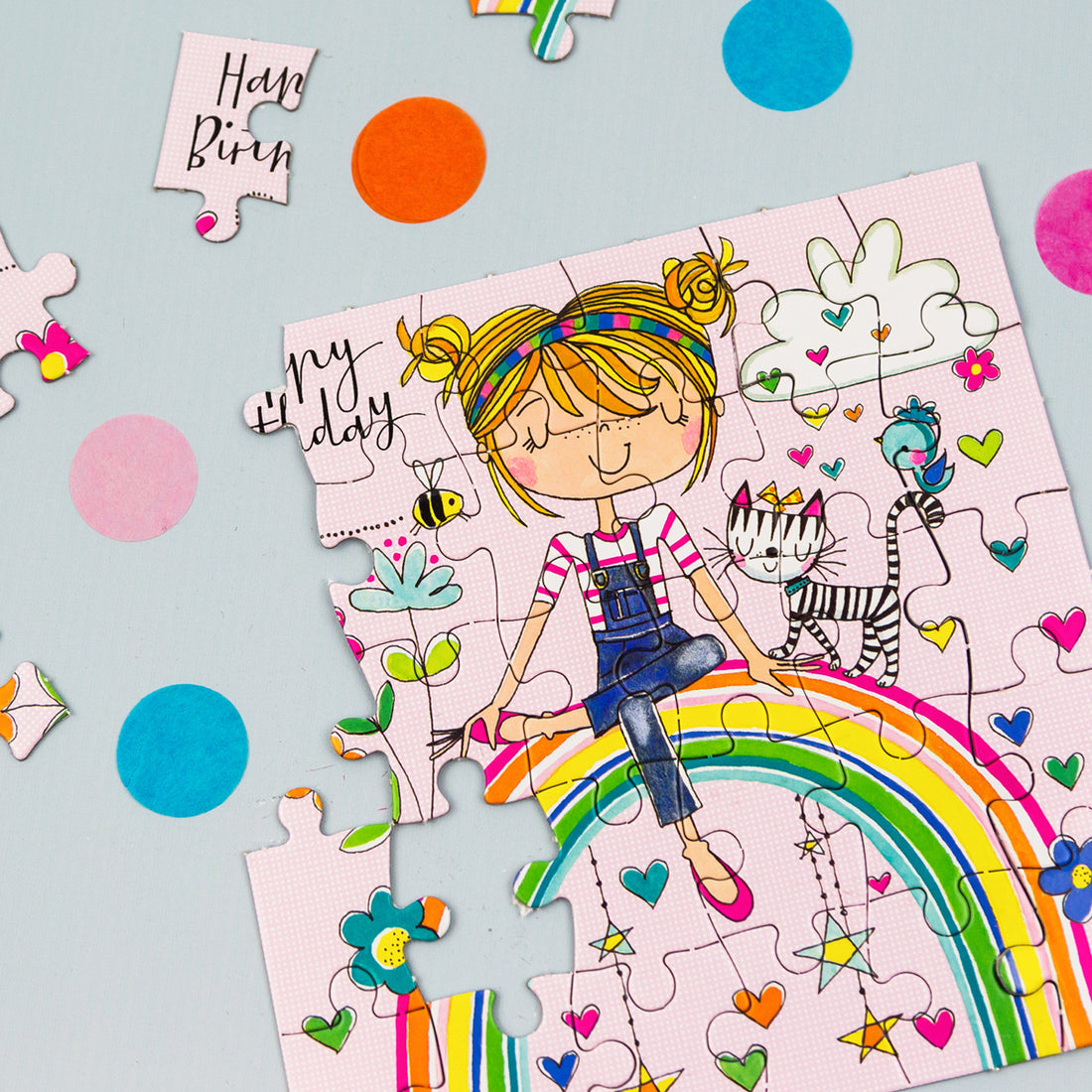 Jigsaw Card - Girl on Rainbow  - Birthday Card