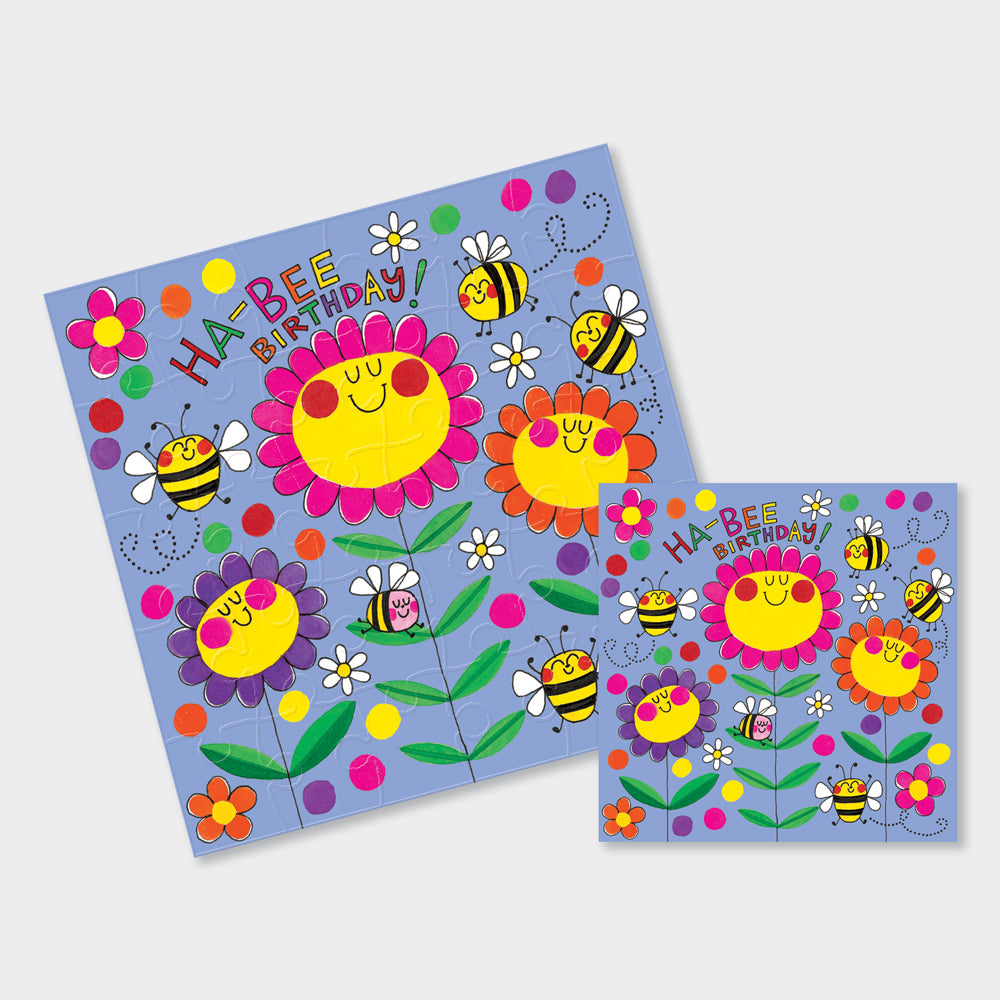 Jigsaw card - Ha-Bee Birthday - Bees &amp; Flowers  - Birthday Card