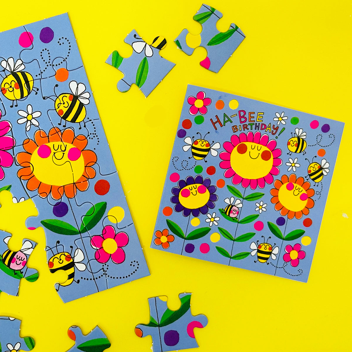 Jigsaw card - Ha-Bee Birthday - Bees &amp; Flowers  - Birthday Card