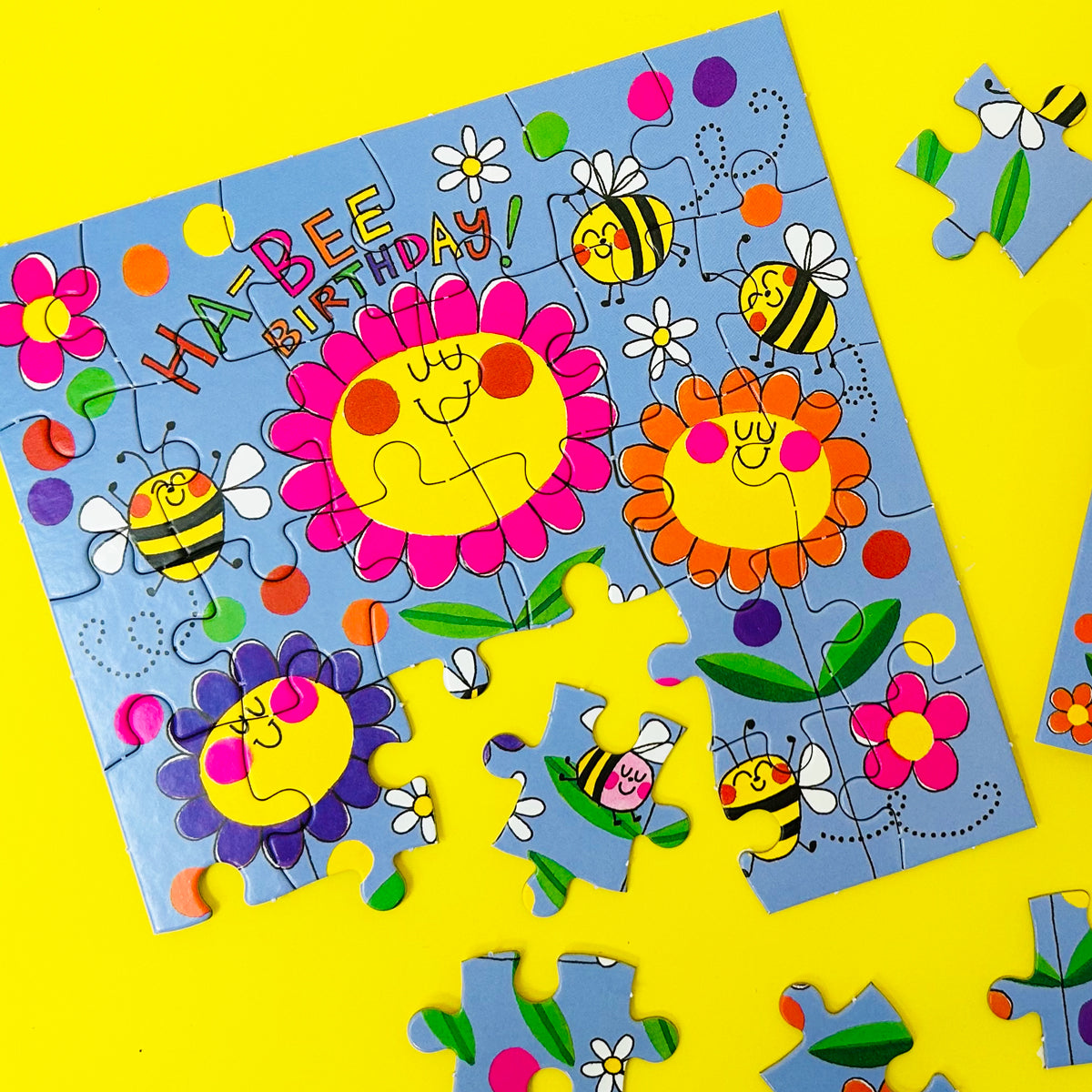 Jigsaw card - Ha-Bee Birthday - Bees &amp; Flowers  - Birthday Card