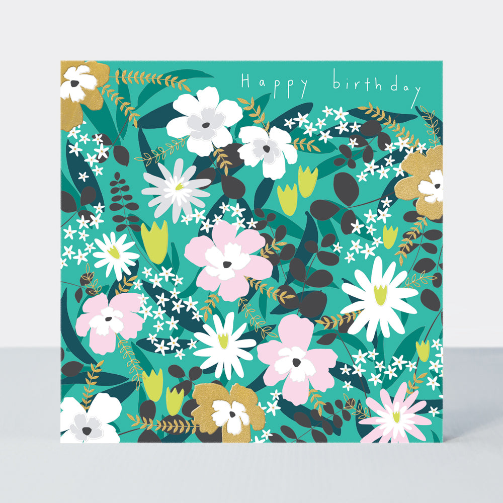 Mika - Birthday Turquoise Floral  - Birthday Card