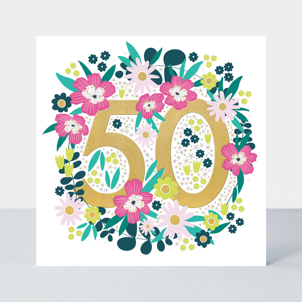 Mika - Floral 50th  - Birthday Card