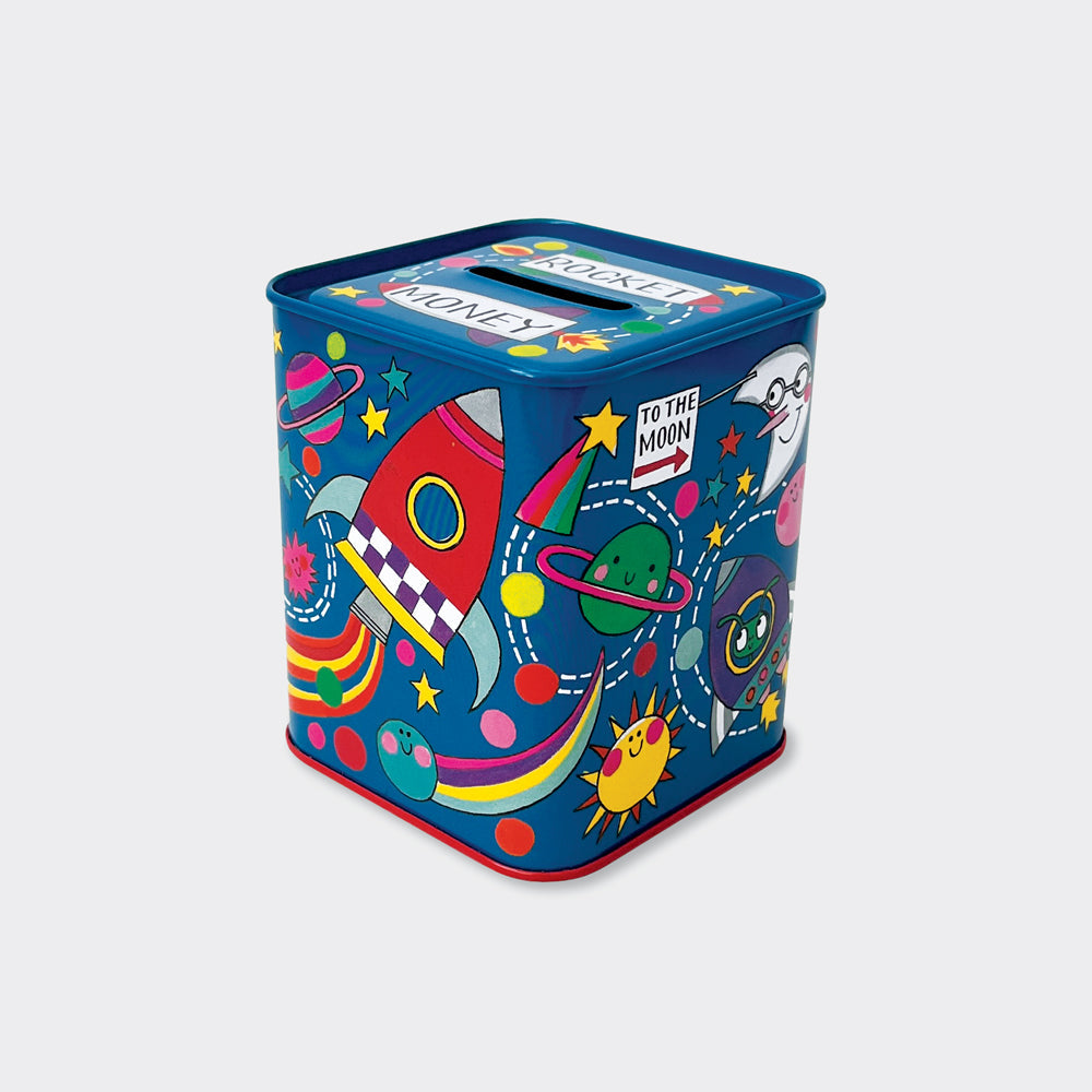 Money Box Tin - Rocket Money/Space Theme