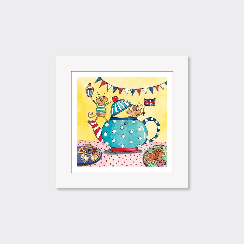 Mounted Limited Edition Print ‐ Mice and Teapot