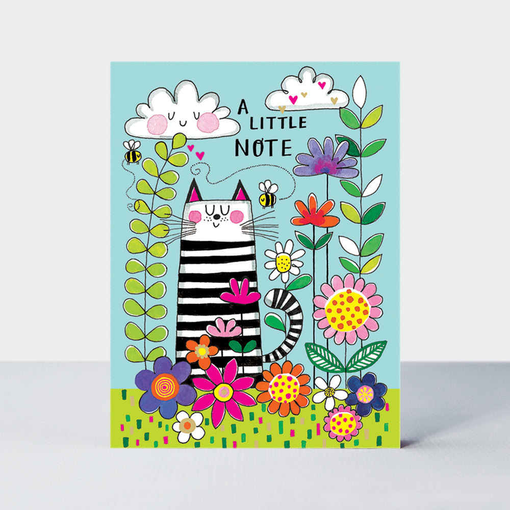 Pack of 10 Notecards - A Little Note/Cat & Flowers
