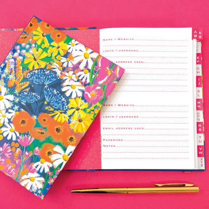 Discreet Password Book | Floral Alphabetical Organiser for Logins