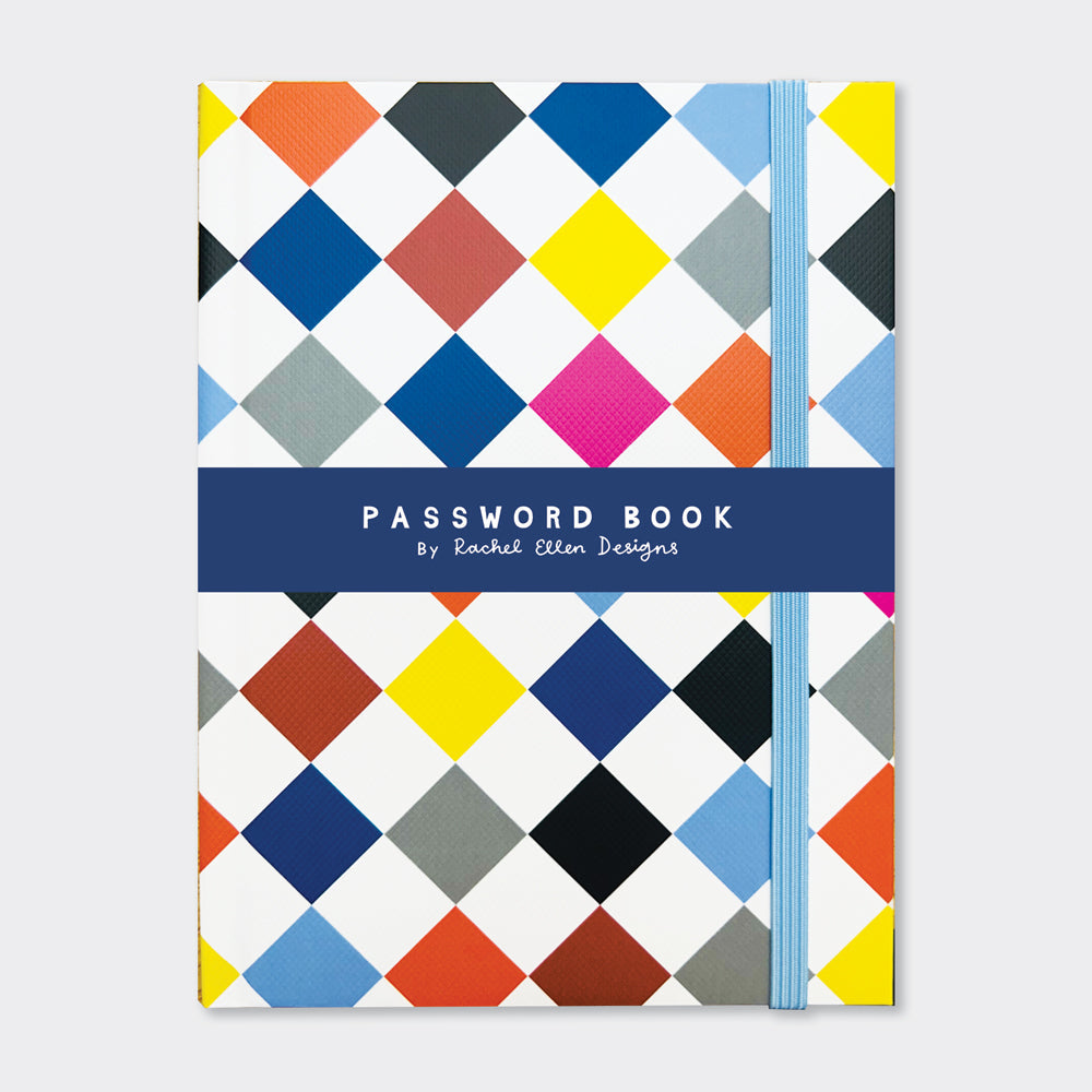 Discreet Password Book | Multicolour Diamond Pattern Organiser for Logins