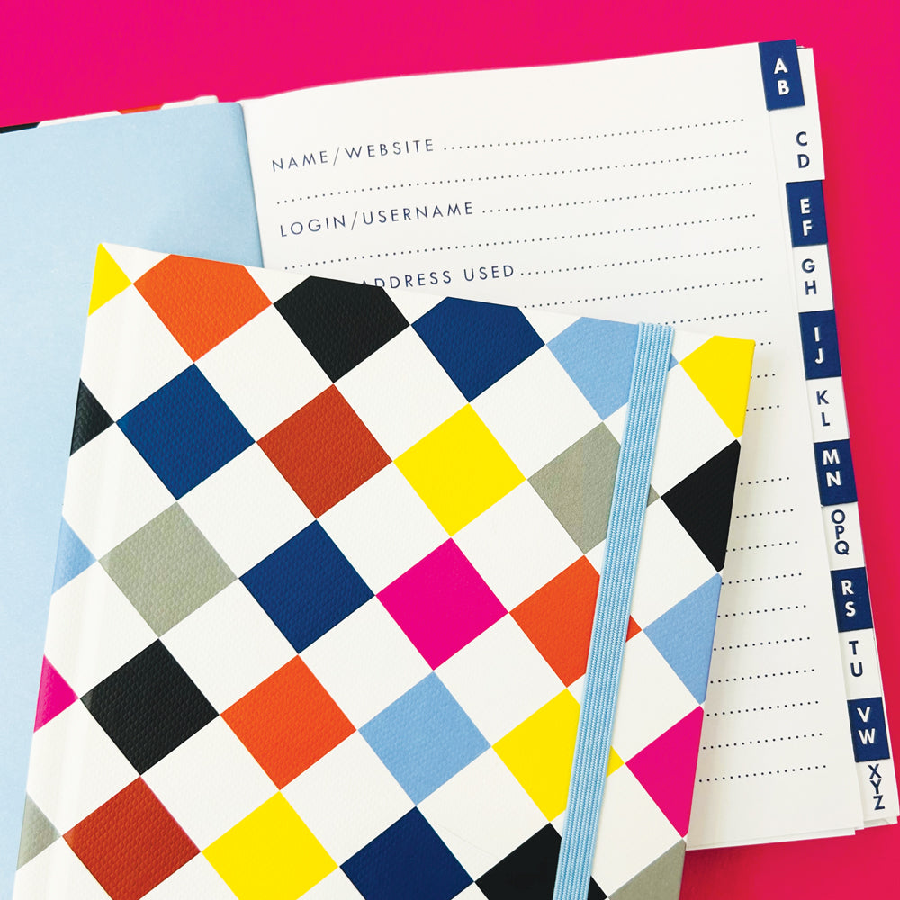 Discreet Password Book | Multicolour Diamond Pattern Organiser for Logins