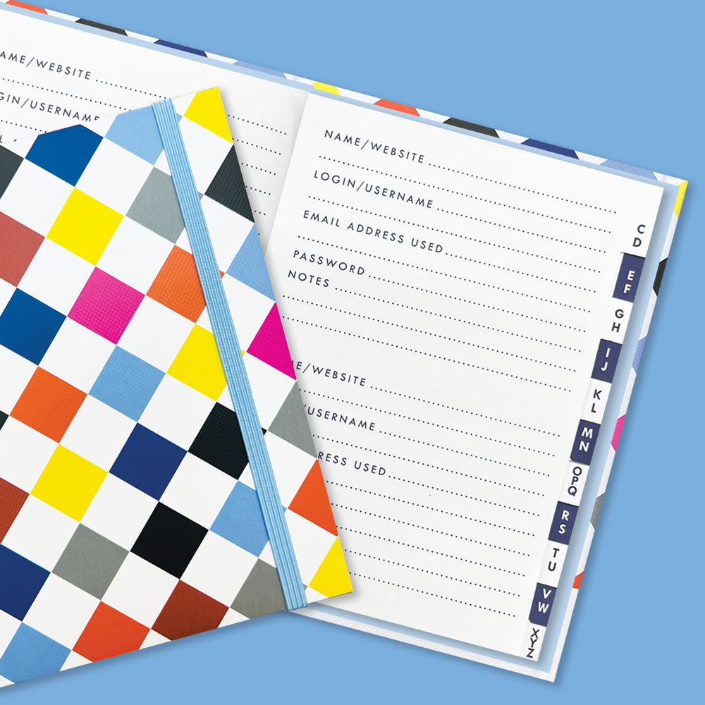 Discreet Password Book | Multicolour Diamond Pattern Organiser for Logins