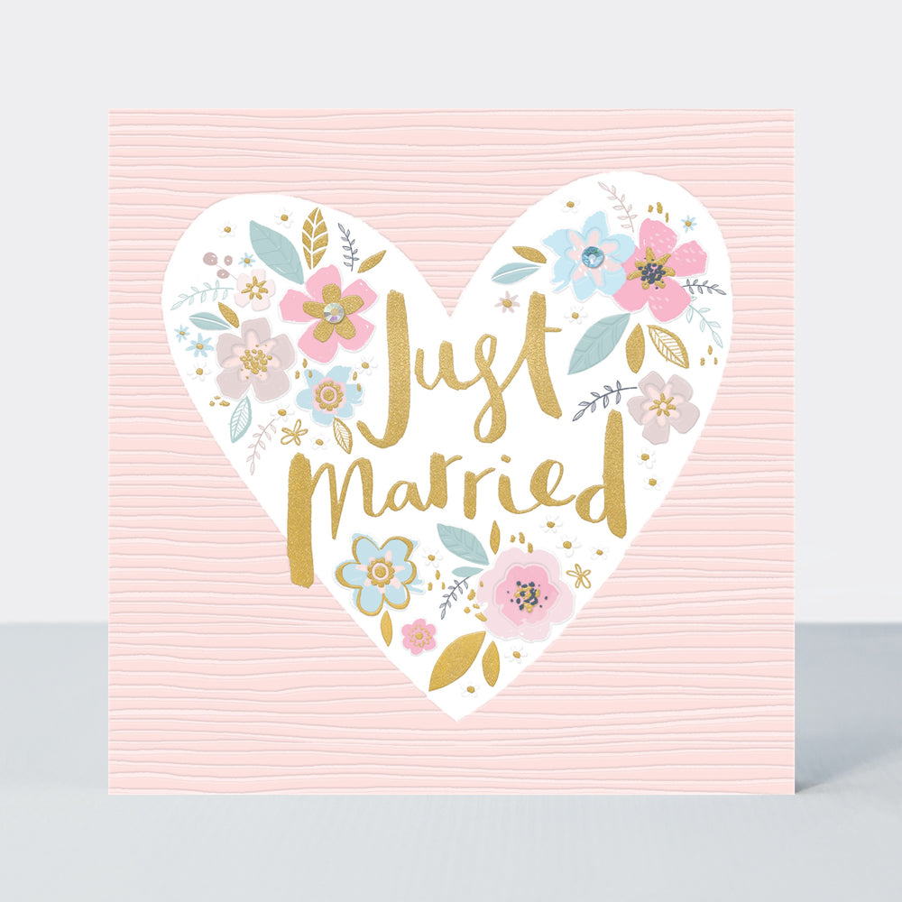 Peony - Just Married Floral Heart Wedding Card