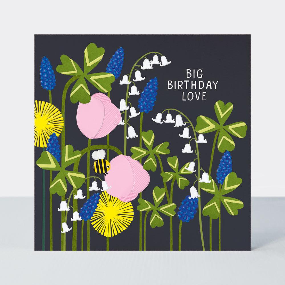 Paper Petals - Big Birthday Love Card - Paper Cut Spring Petals &amp; Bee