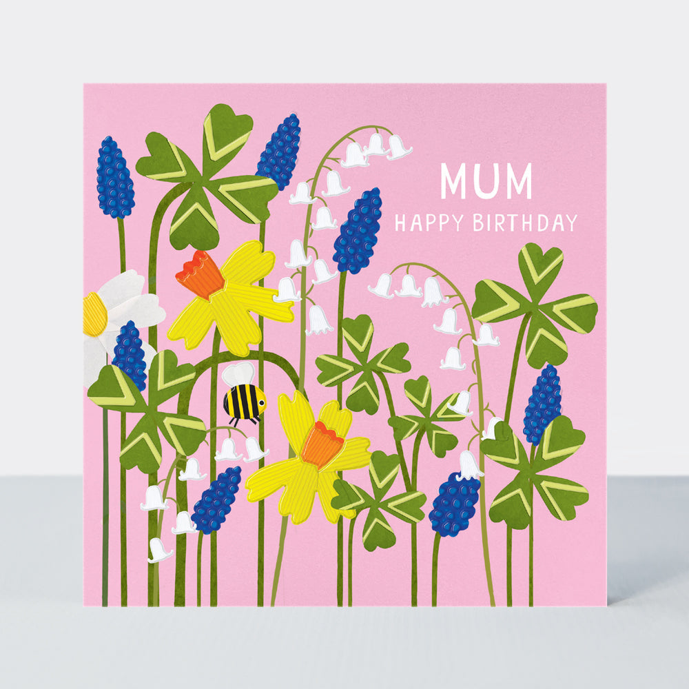 Paper Petals - Mum Birthday Card - Paper Cut Spring Petals &amp; Bee