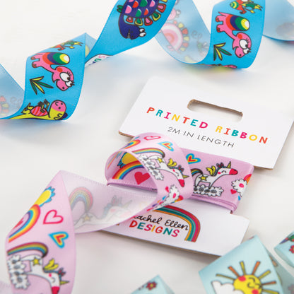 Printed Gift Wrapping Ribbon - Flowers and Hearts