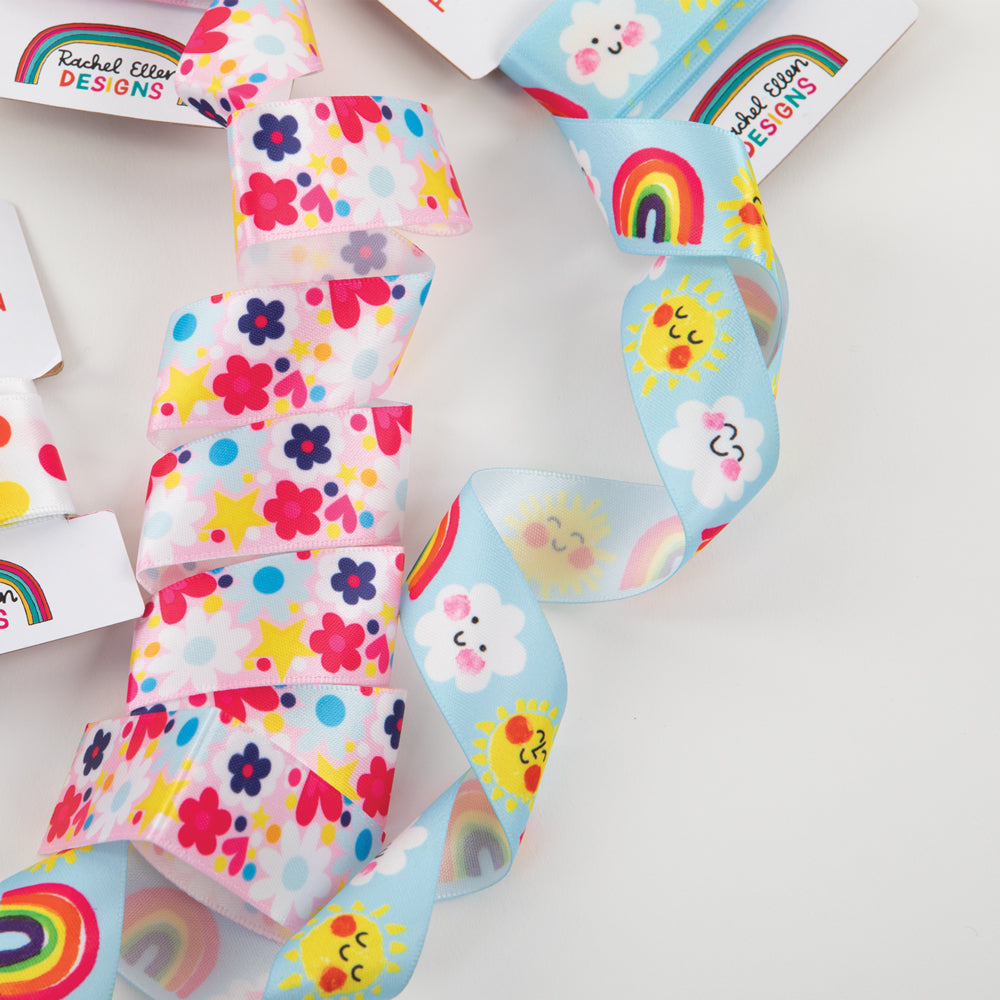 Printed Gift Wrapping Ribbon - Flowers and Hearts