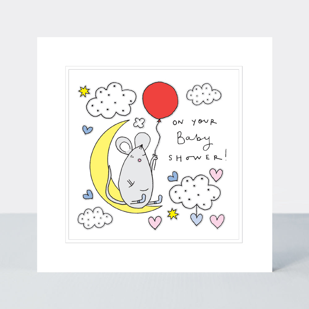 Pocket Rocket - On Your Baby Shower Card - Mouse On The Moon