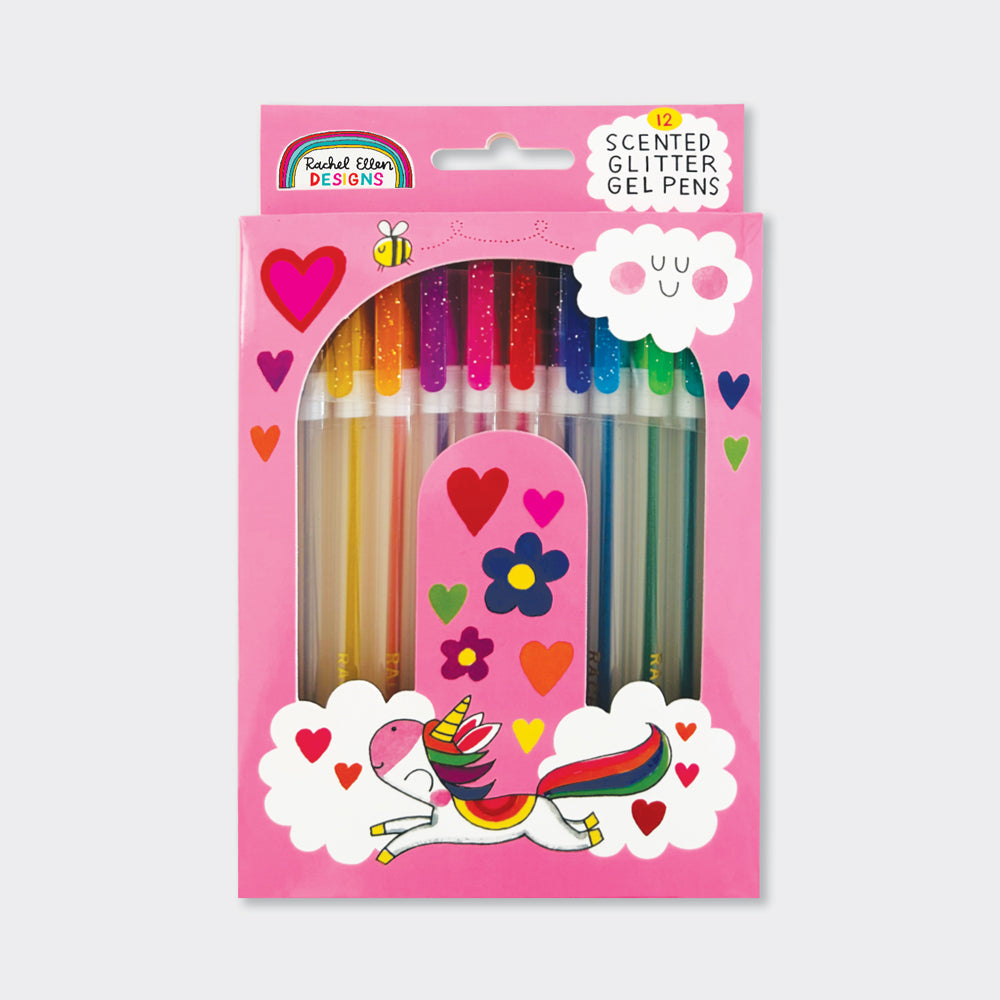 Scented Glitter Gel Pens Moon and Rocket Design Set of 12
