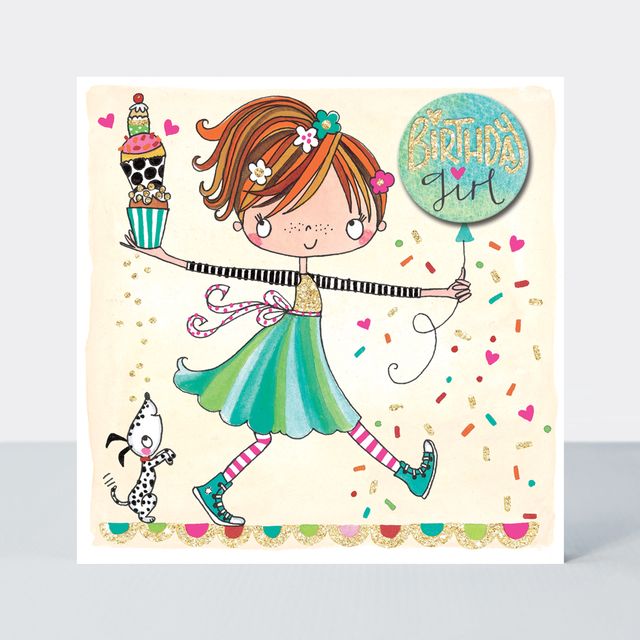 Scribbles - 'Birthday Girl' Girl, Cakes & Balloon