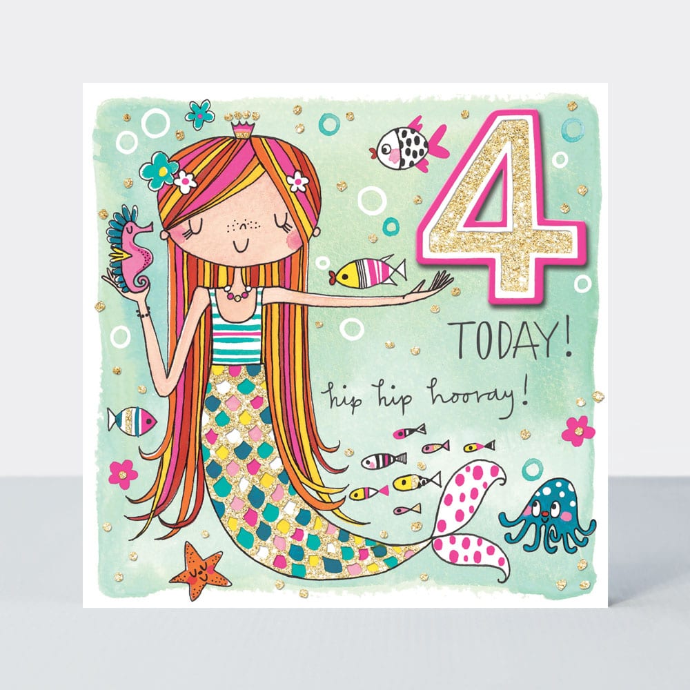 Scribbles - Age 4 Girl Mermaid - Birthday Card