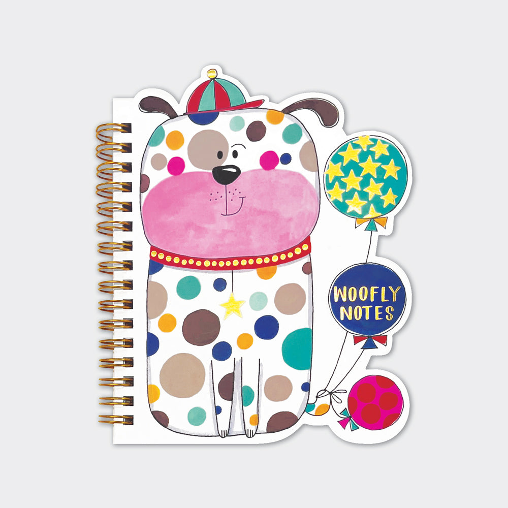 Spotty Dog Shaped Wire Bound Notebook | Gold Foil &amp; Balloons