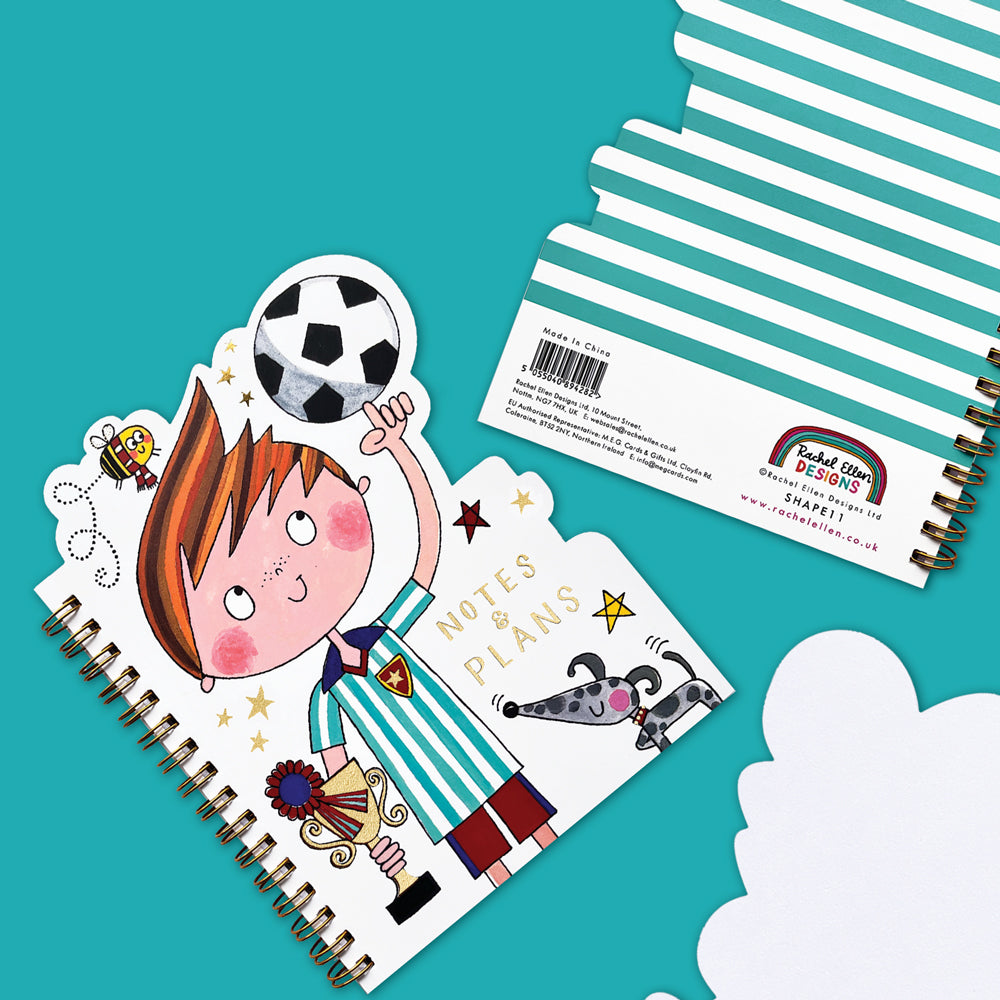 Footballer Shaped Wire Bound Notebook | Gold Foil &amp; "Notes &amp; Plans"