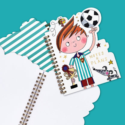 Footballer Shaped Wire Bound Notebook | Gold Foil &amp; "Notes &amp; Plans"