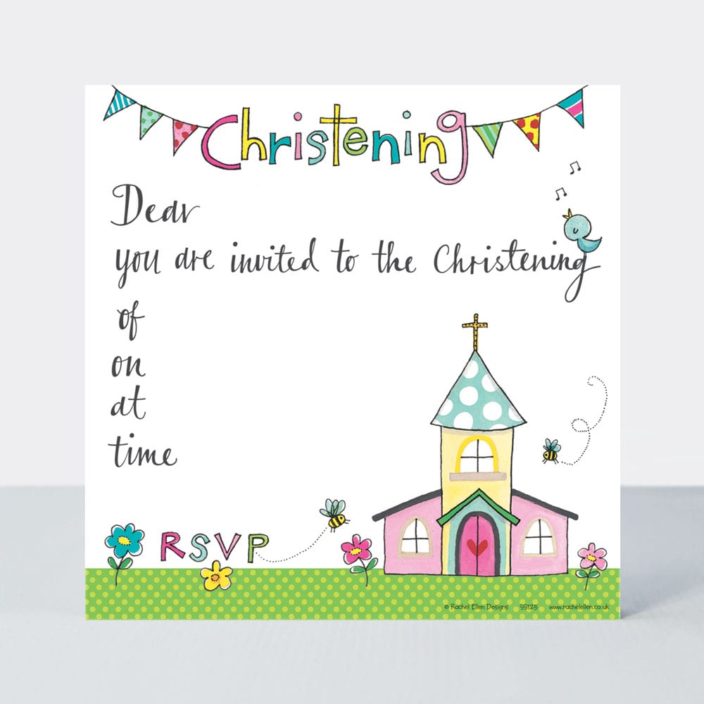 Christening Invitation ‐ Church/bunting (Pack of 8)