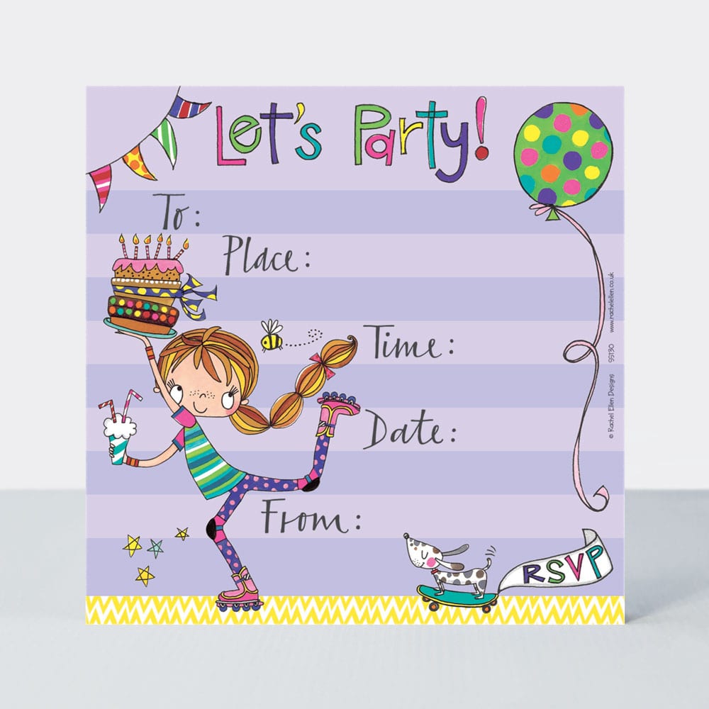 Girl on Roller Blades Party Invitations (Pack of 8)