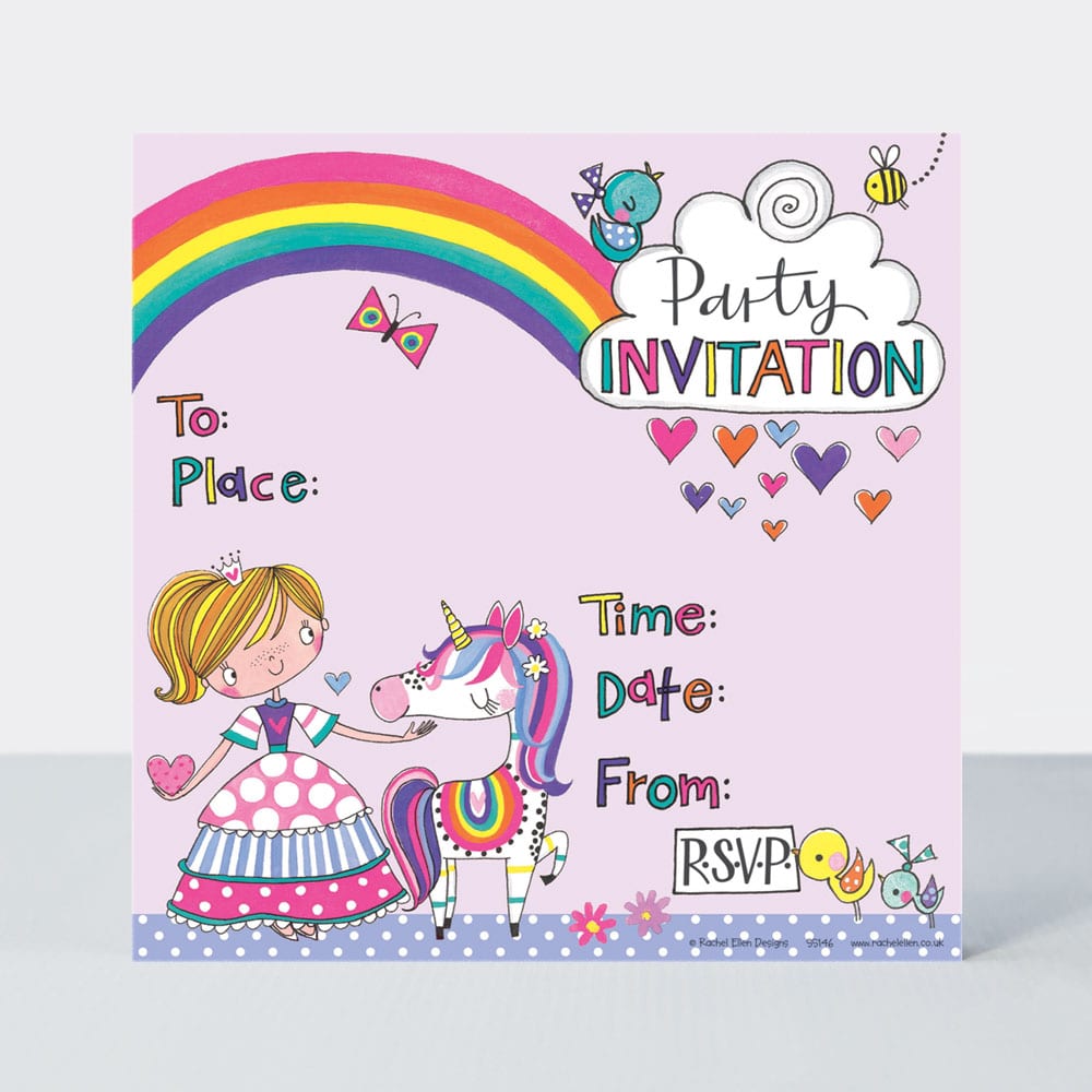 Party Invitation Princess & Unicorn ‐ Pack of 8