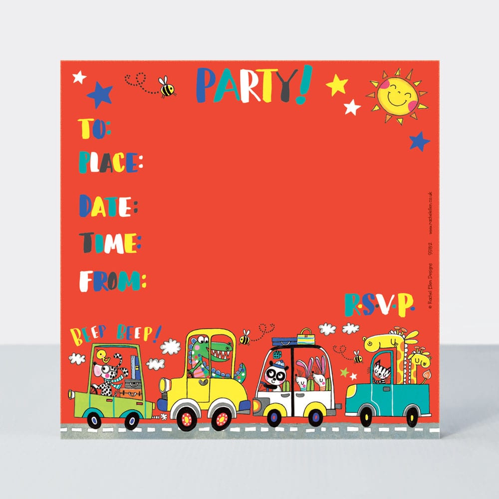 Party Invite Beep Beep Cars ‐ Pack of 8