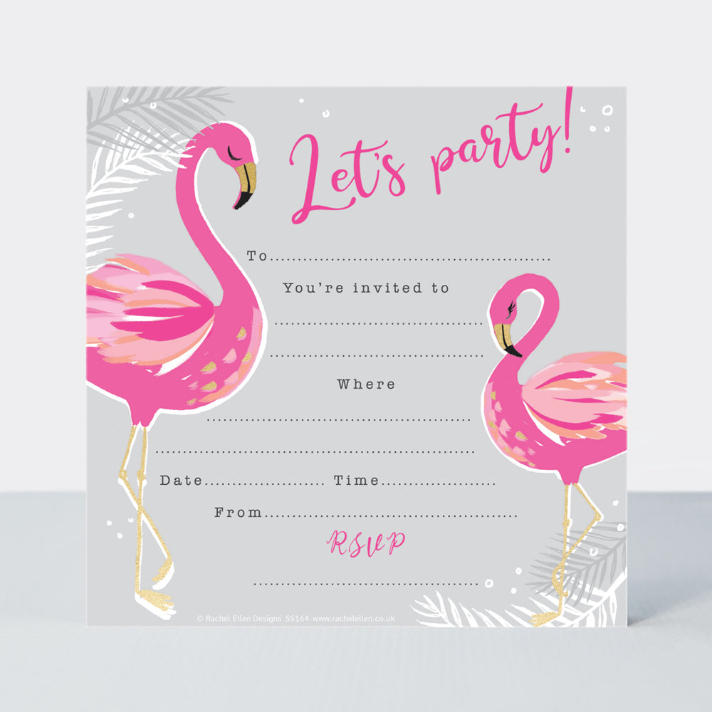 Party Invites Flamingos - Pack of 8