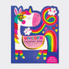 Unicorn colouring book with die-cut cover featuring gold foil horn and magical rainbow details