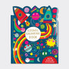 Cosmic space colouring book with die-cut cover featuring gold foil planets and stars