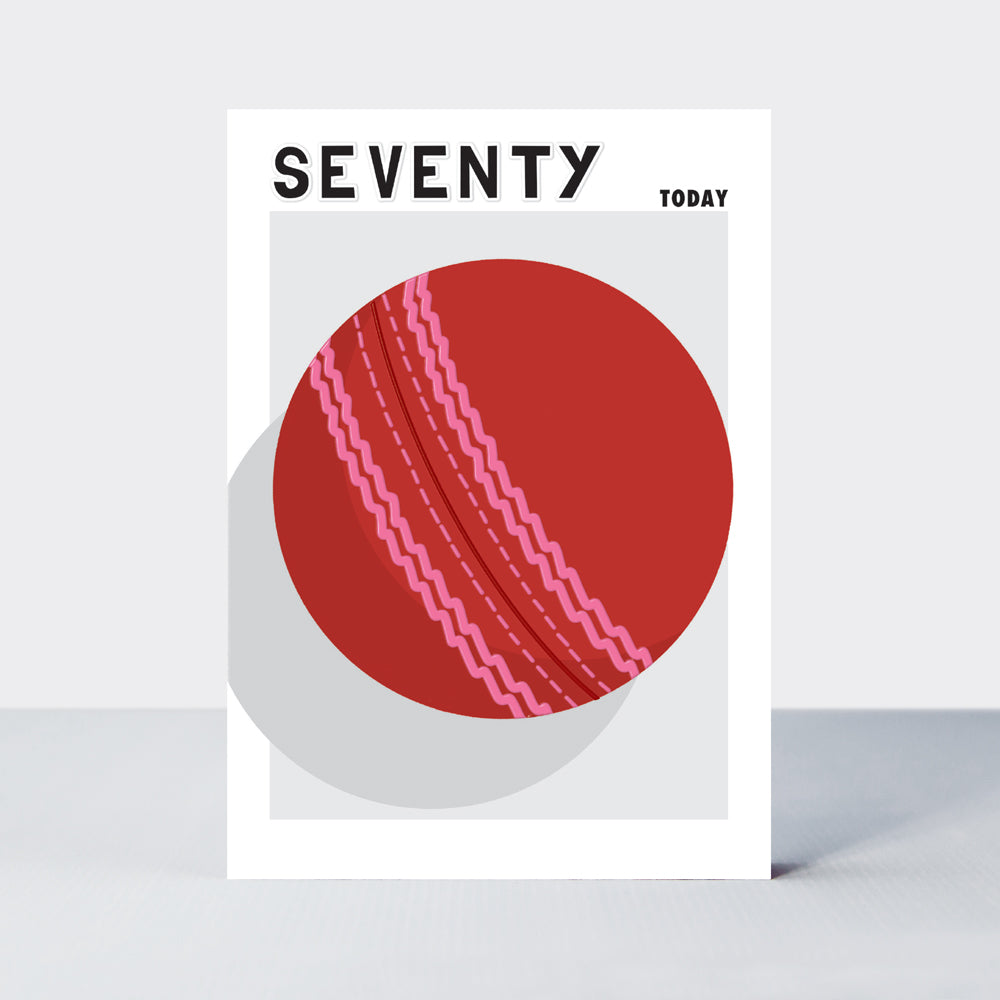 Strike - Age 70 birthday card - Cricket Ball