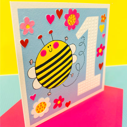 Sweet Pea - Age 1 Girl/Bee Birthday Card
