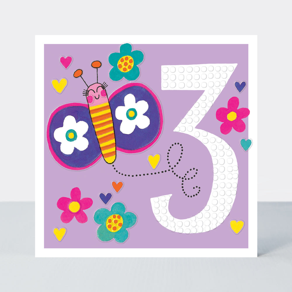Sweet Pea - Age 3 Girl/Butterfly Birthday Card