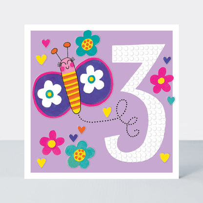 Sweet Pea - Age 3 Girl/Butterfly Birthday Card