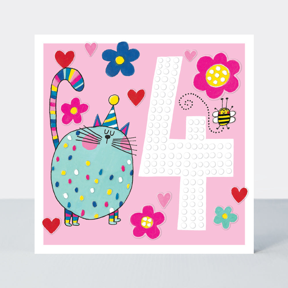 Sweet Pea - Age 4 Girl/Cat Birthday Card