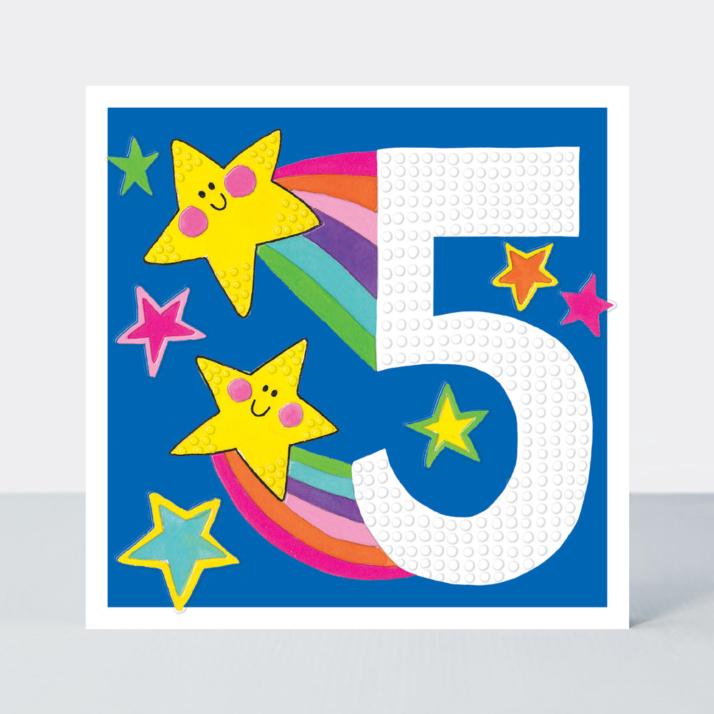 Sweet Pea - Age 5 Girl/Stars &amp; Rainbows Birthday Card