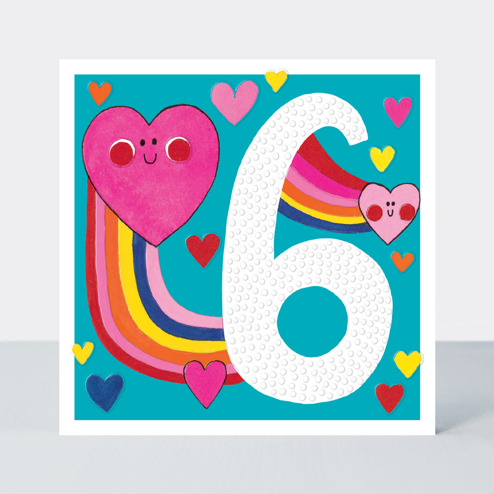 Sweet Pea - Age 6 Girl/Hearts &amp; Rainbows Birthday Card