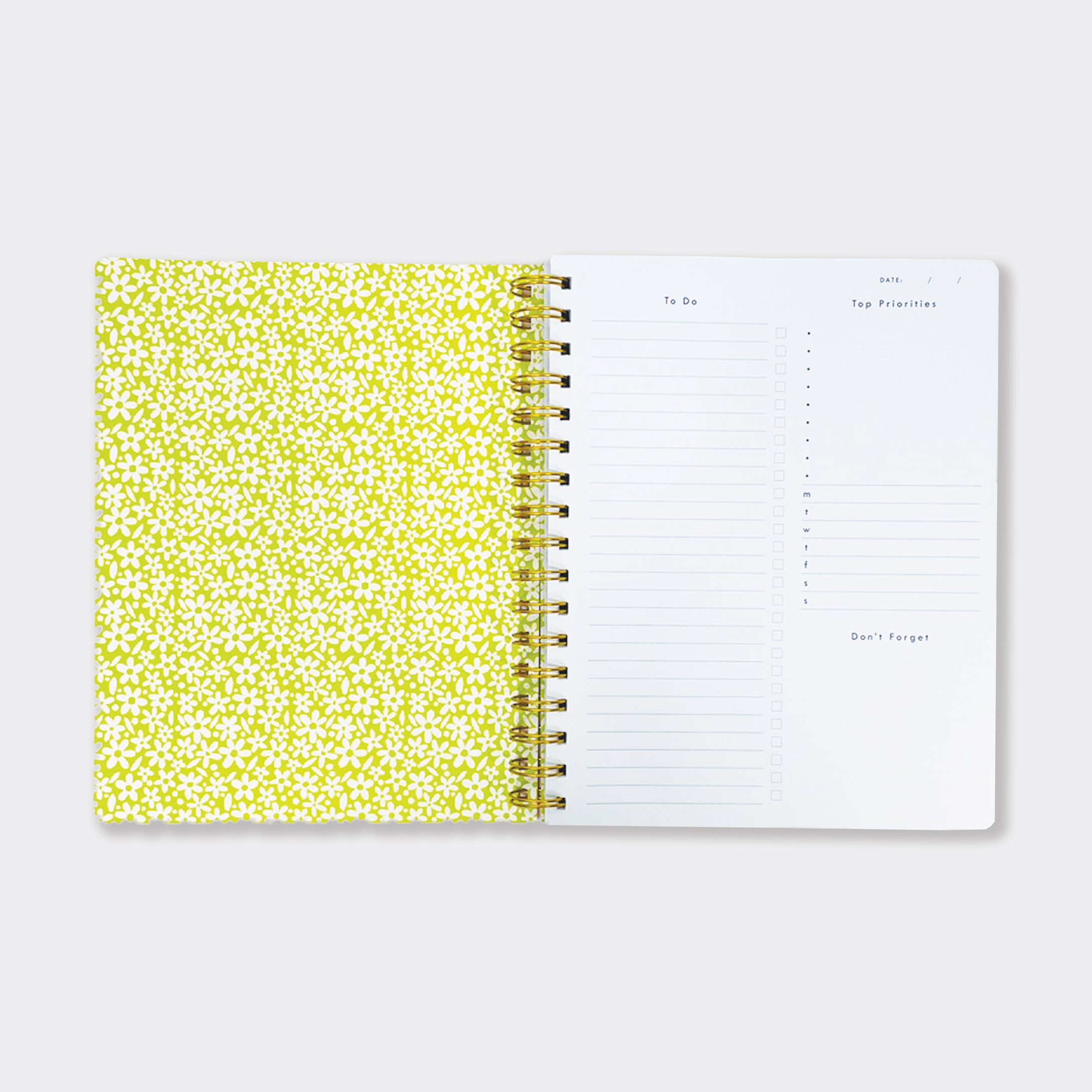 200-Page Lined Wiro-Bound  - Floral Planner With Lists