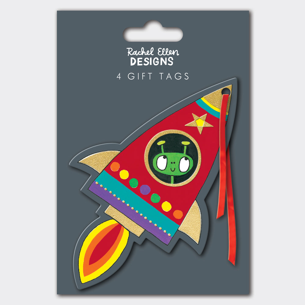 Pack of 4 Gift Tags - Space Rocket