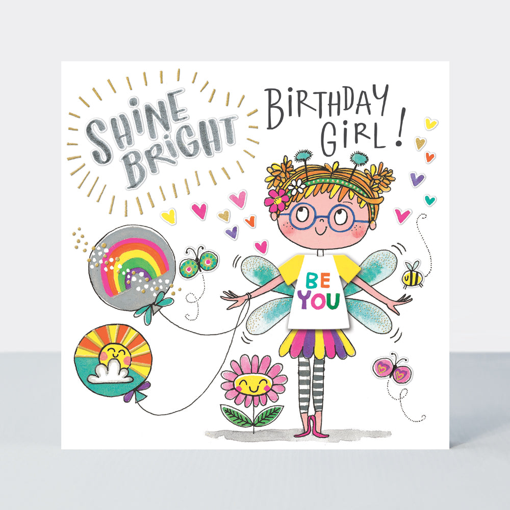 T-Party - Birthday Girl Shine Bright Fairy &amp; Balloons  - Birthday Card