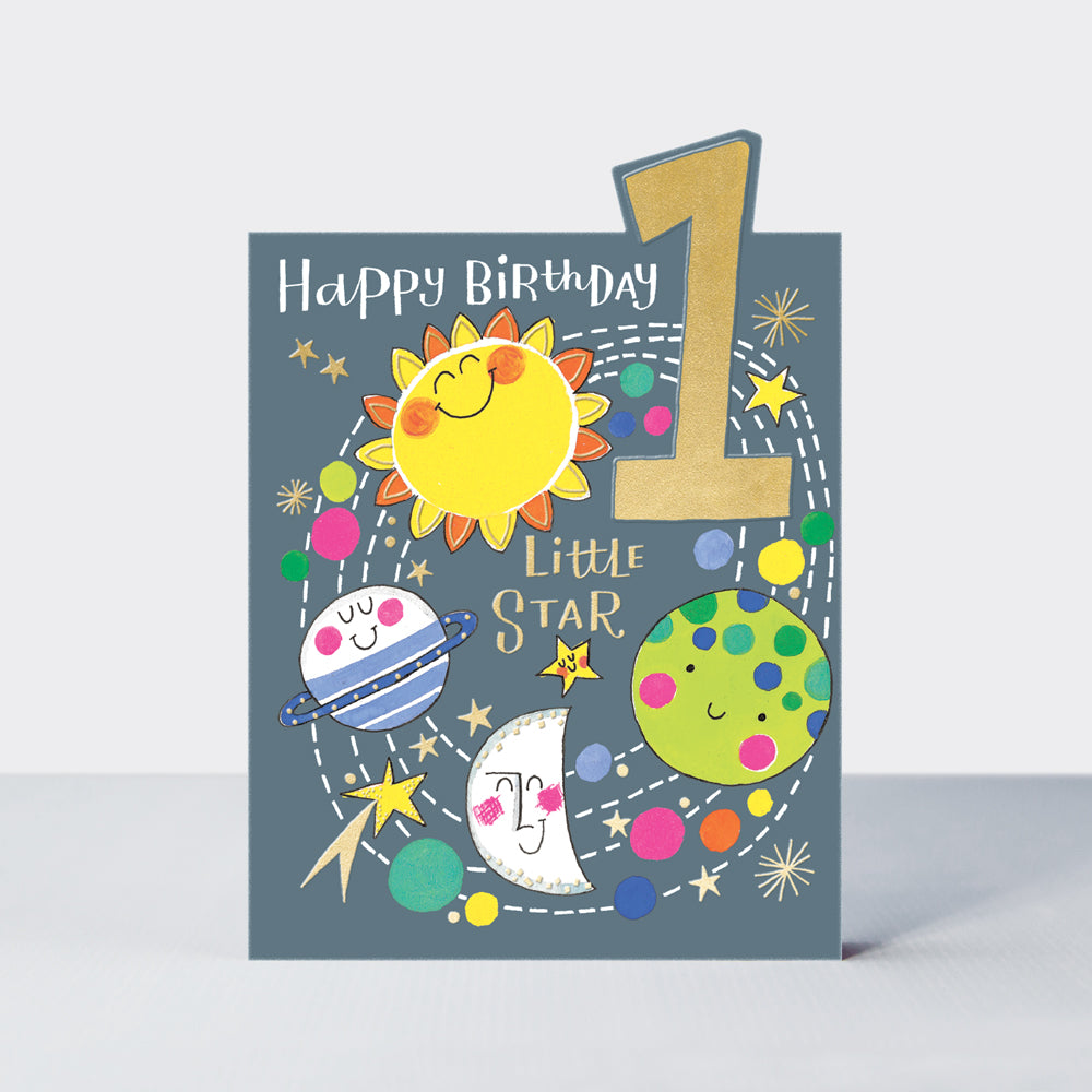 Tiptoes - Age 1 Boy Birthday Card - Planets