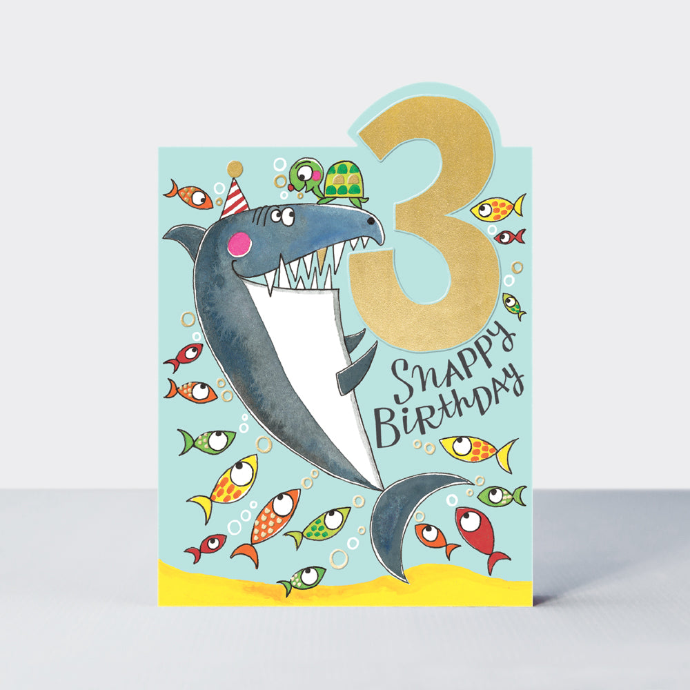 Tiptoes - Age 3 Boy - Shark  - Birthday Card
