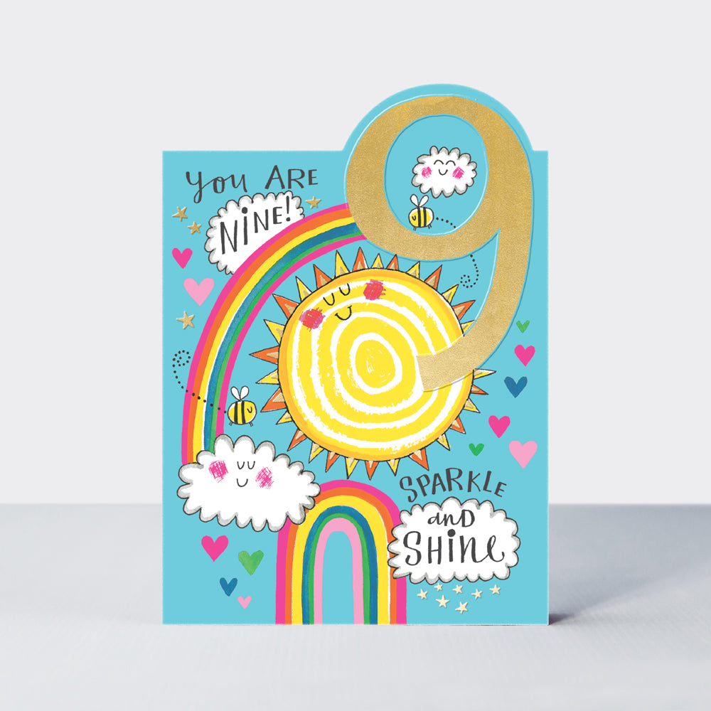 Tiptoes - Age 9 Girl - Sun &amp; Rainbows  - Birthday Card