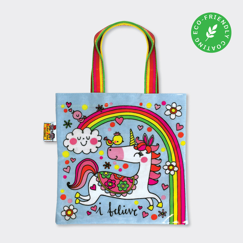 Mini Tote Bag - I Believe/Unicorn & Rainbow