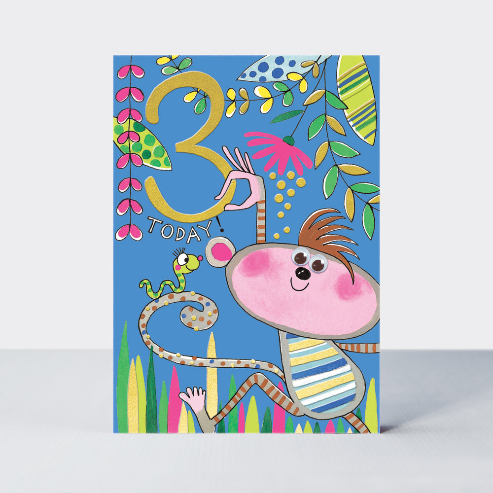 Take a walk on the wild side! - Age 3 Monkey  - Birthday Card