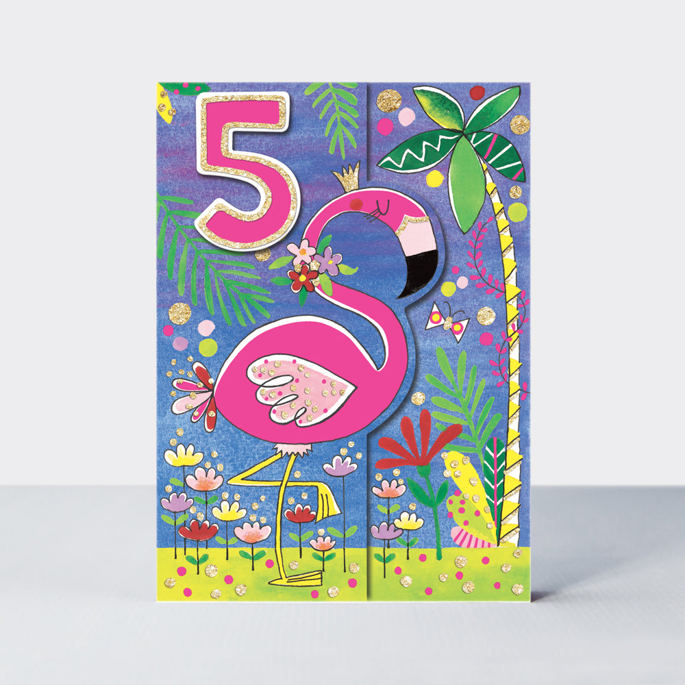 Wild Things - Age 5 Flamingo  - Birthday Card