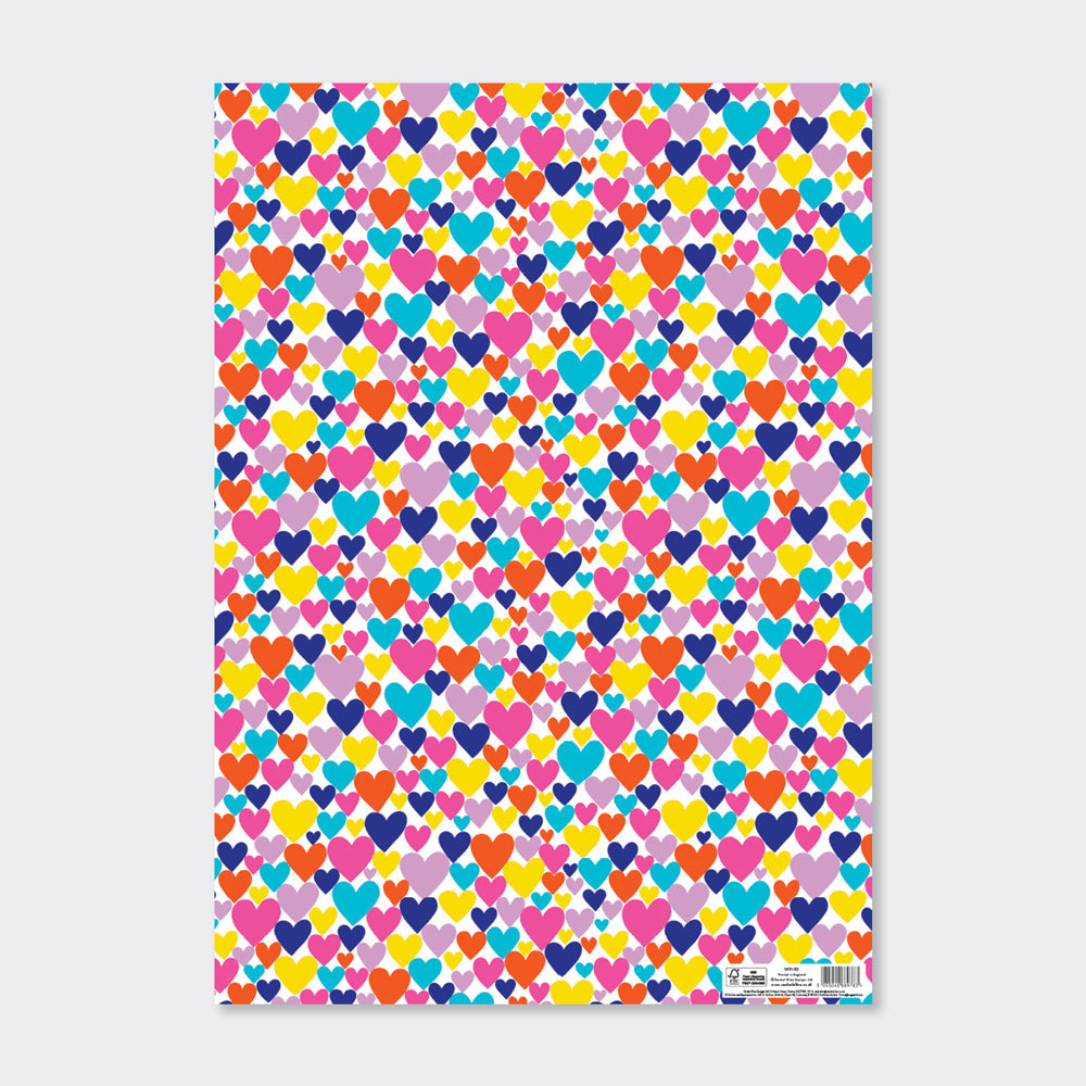 Gift Wrap Sheet -  Multicoloured Love Hearts