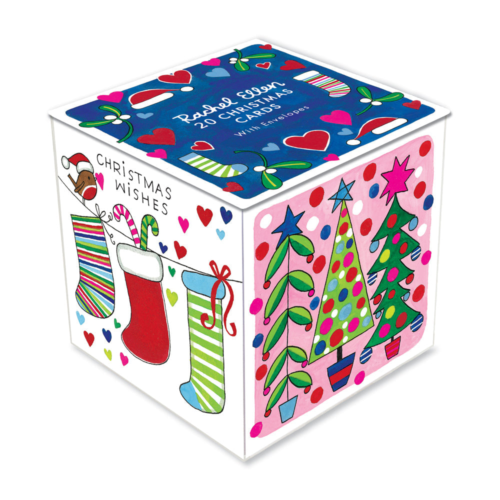 Christmas Cube - Trees &amp; Stockings - Box of 20 Cards